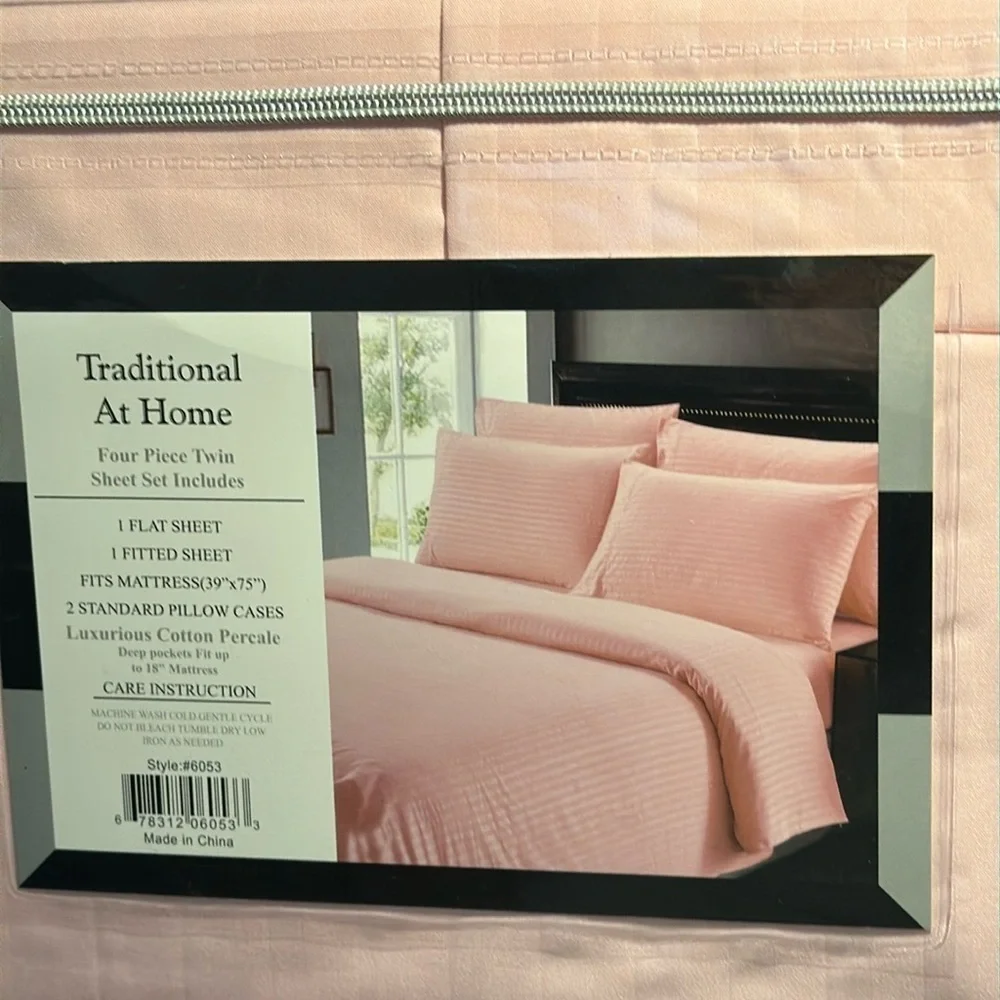 Traditional At Home 4pc Twin Sheet Set Baby Pink Stripes embossed